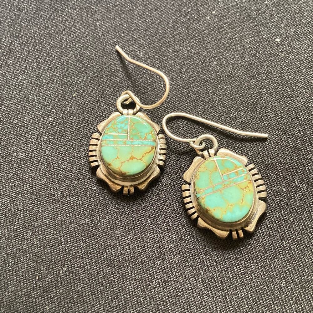 Spider Web Turquoise Sterling Navajo Necklace & Earring Set 925 - Picture 7 of 15